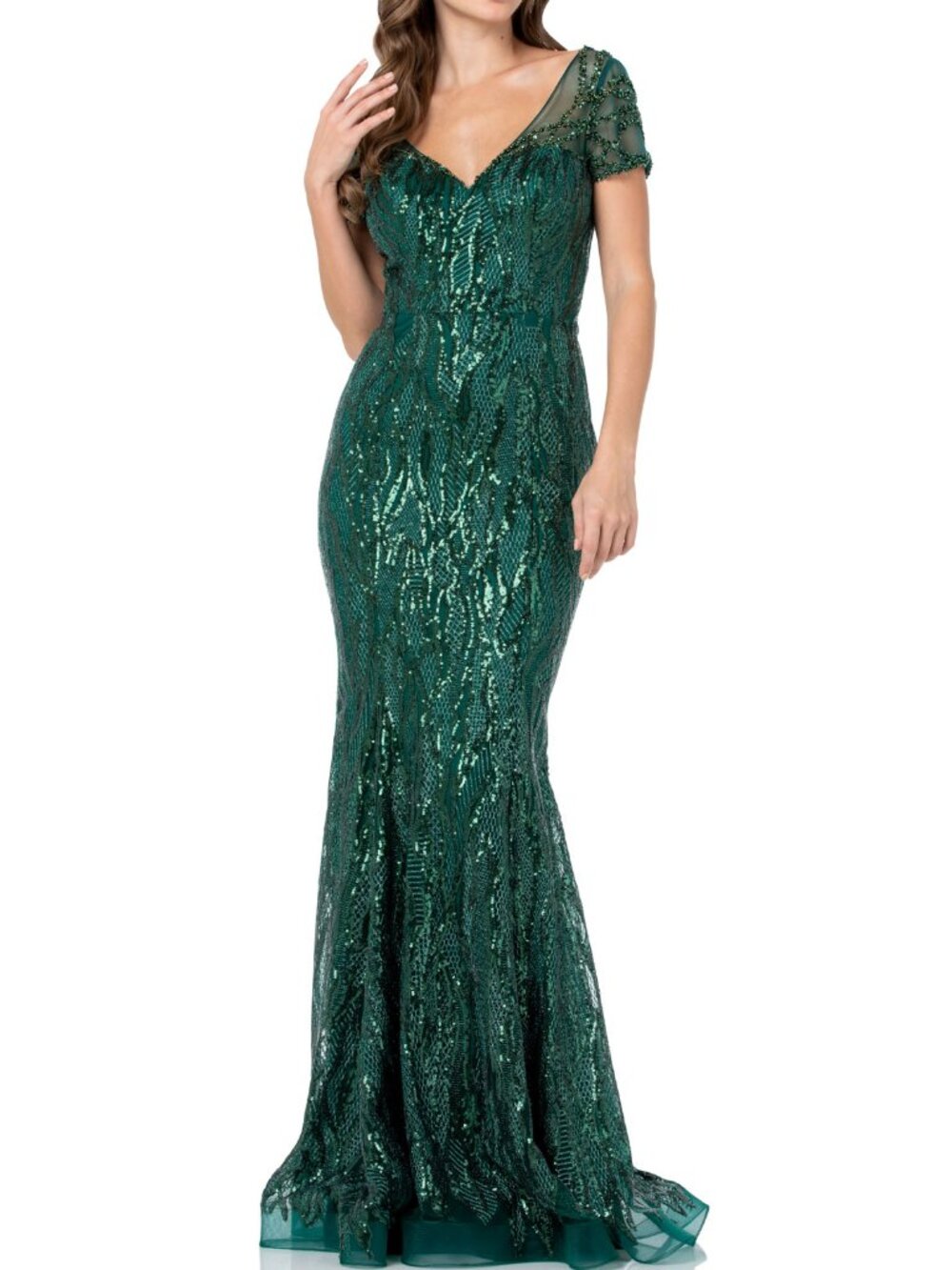 Emerald Green Sequin Metallic Formal Evening Dress 6